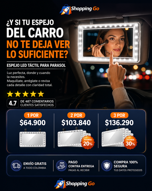 Espejo de Tocador para Auto con Luz LED Regulable y Sistema Táctil