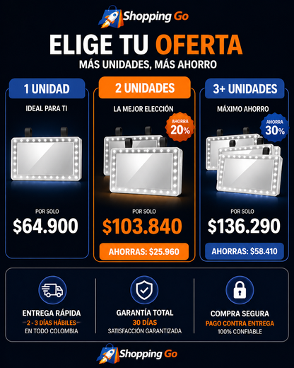 Espejo de Tocador para Auto con Luz LED Regulable y Sistema Táctil