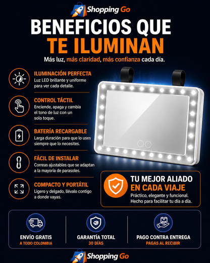 Espejo de Tocador para Auto con Luz LED Regulable y Sistema Táctil