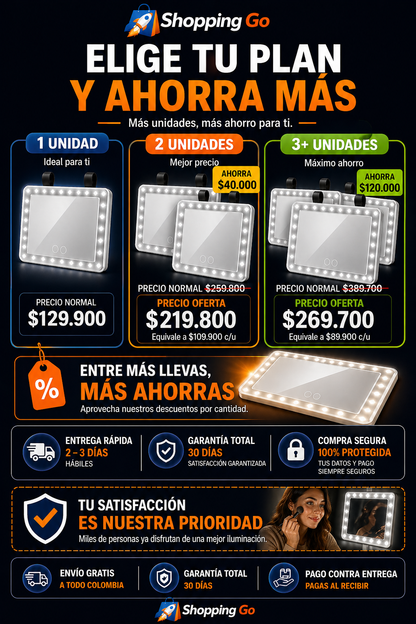 Espejo de Tocador para Auto con Luz LED Regulable y Sistema Táctil