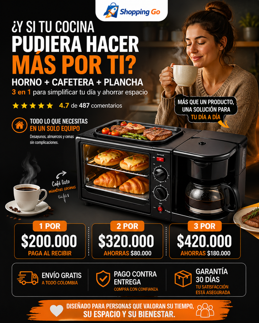 Mini Centro de Cocina 3 en 1 SOKAN (Horno + Cafetera + Plancha)