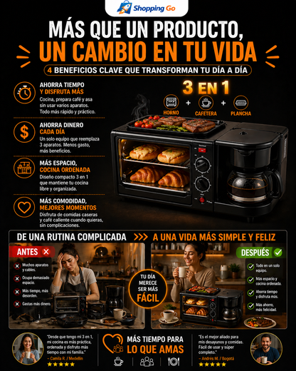Mini Centro de Cocina 3 en 1 SOKAN (Horno + Cafetera + Plancha)