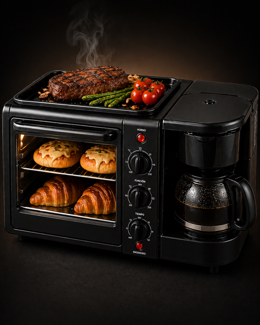 Mini Centro de Cocina 3 en 1 SOKAN (Horno + Cafetera + Plancha)